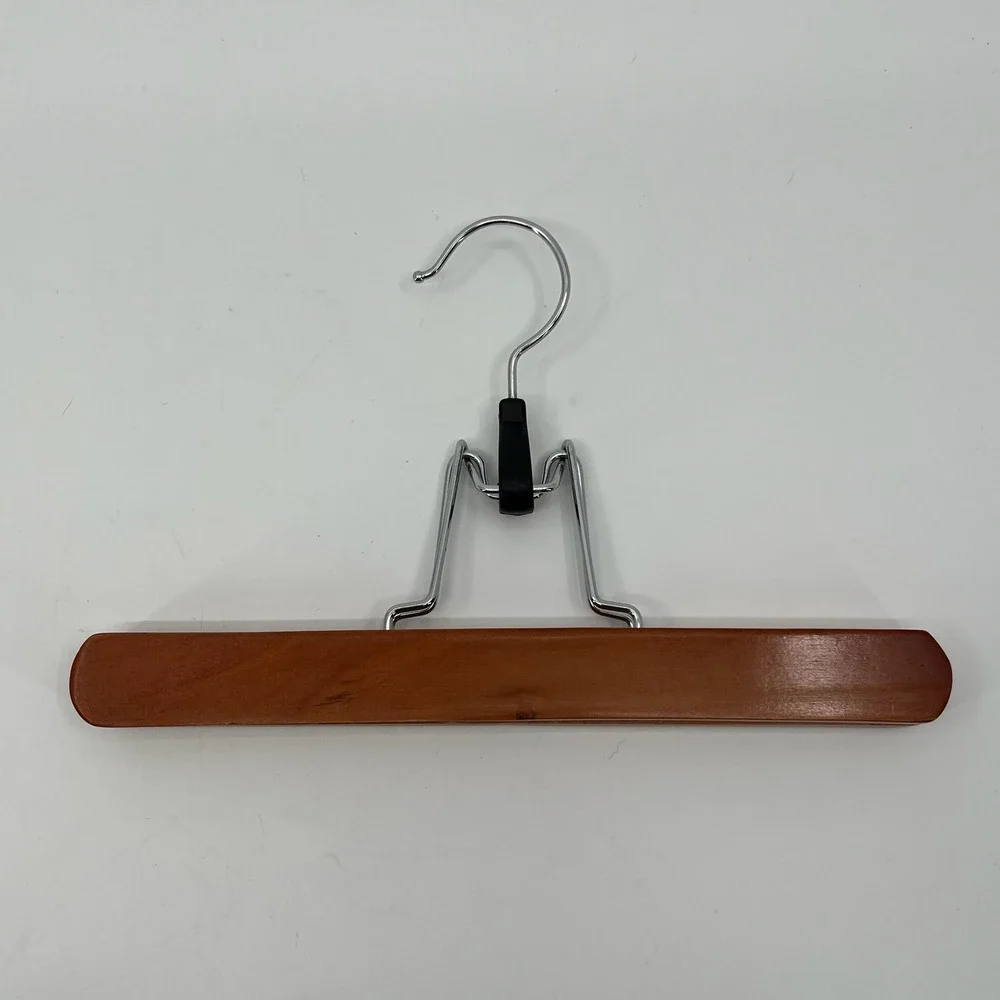 Wood Hangers SET of 7 Brown Felt Lined Clamp Style Pants Skirt Closet Storage